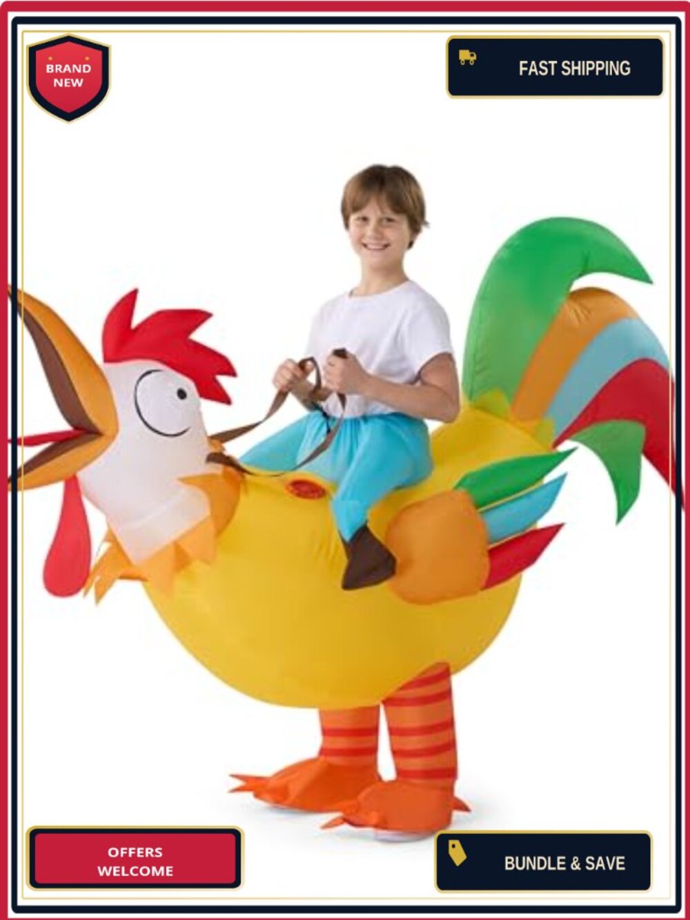 Kids Inflatable Rooster Costume Halloween Ride-On Chicken Suit Boys